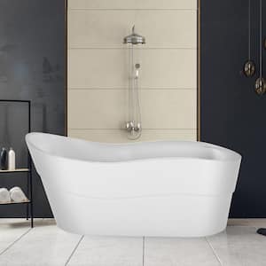 67 in. Acrylic Flatbottom Left Drain Slipper Freestanding Soaking Bathtub in White with Polished Chrome Overflow Drain