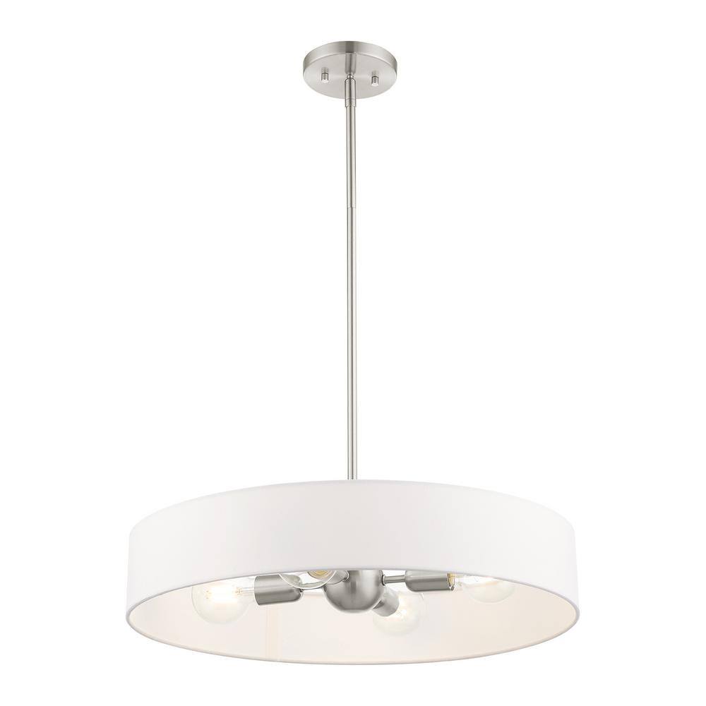 Elegance Brushed Nickel 4-Light Indoor/Outdoor Drum Pendant with Off-White Shade
