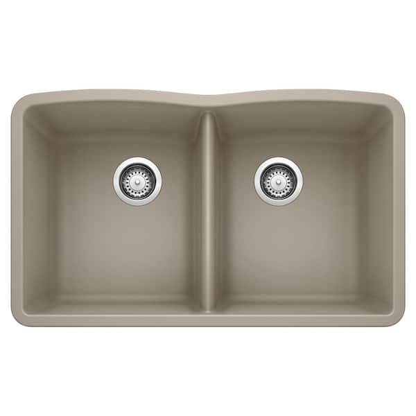 Blanco DIAMOND Undermount Granite Composite 32.06 in. 50/50 Double Bowl Kitchen Sink in Truffle