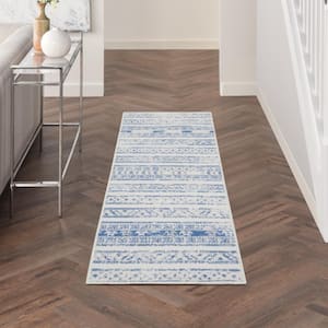 Whimsicle Ivory Blue 2 ft. x 6 ft. Abstract Contemporary Kitchen Runner Area Rug