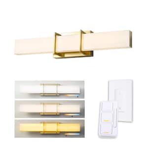 Horizon 24 in. 2-Light Gold LED Integrated Vanity Light with Frosted Acrylic Diffuser and Wall Mounted Dimmer Remote