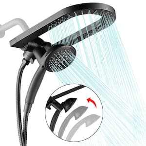 Rainfull 2-in-1 5-Spray Patterns with 1.8 GPM 4 in. Wall Mount Dual Shower Head and Handheld Shower Head in Black