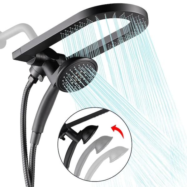 Heemli Rainfull 2-in-1 5-Spray Patterns with 1.8 GPM 4 in. Wall Mount Dual Shower Head and Handheld Shower Head in Black