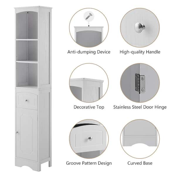 Homfa Bathroom Storage Cabinet, Brown Linen Cabinet, Narrow Tall Cabinet  Storage Tower with Door and Drawer