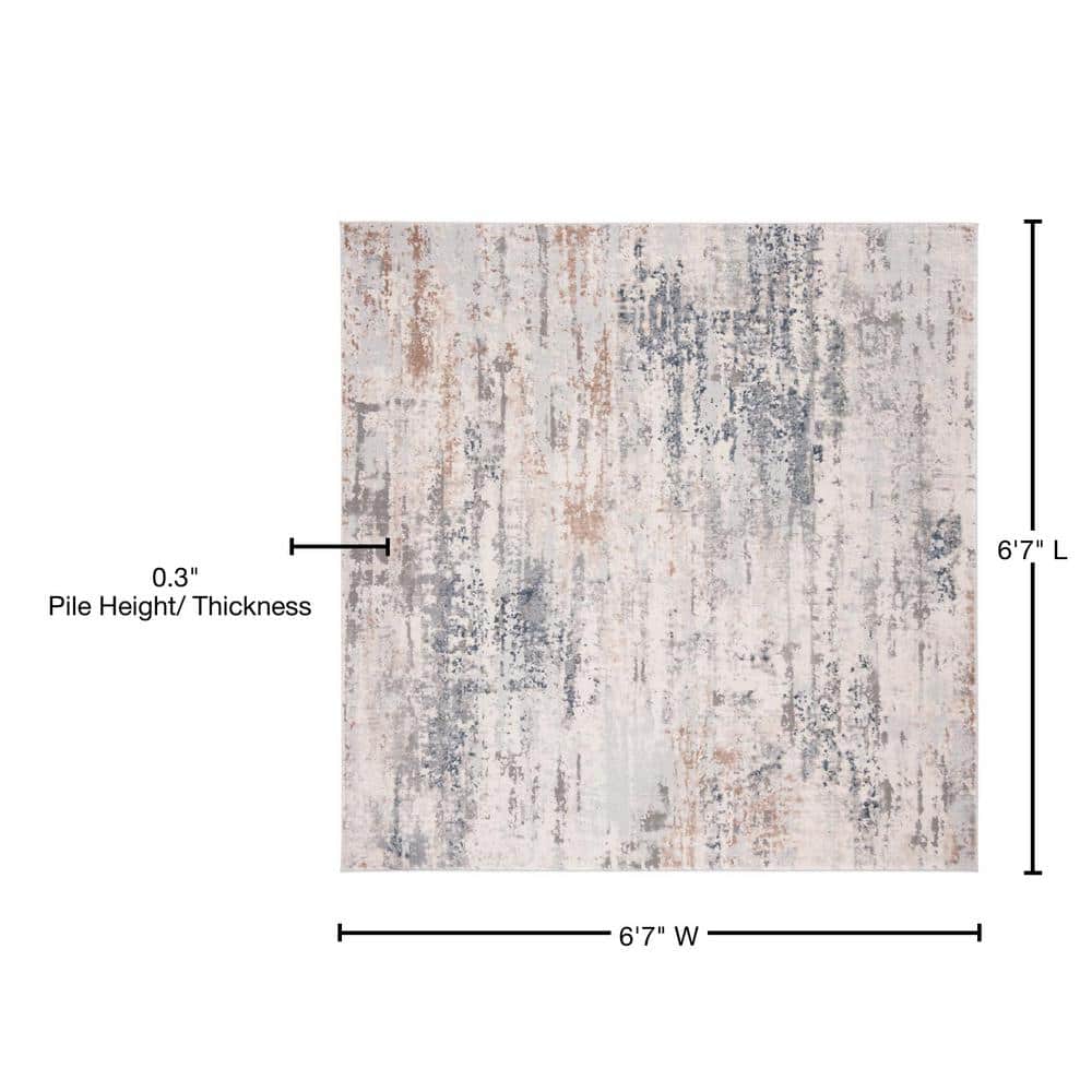 Invista 6'7" Square Gray and Cream Abstract Area Rug