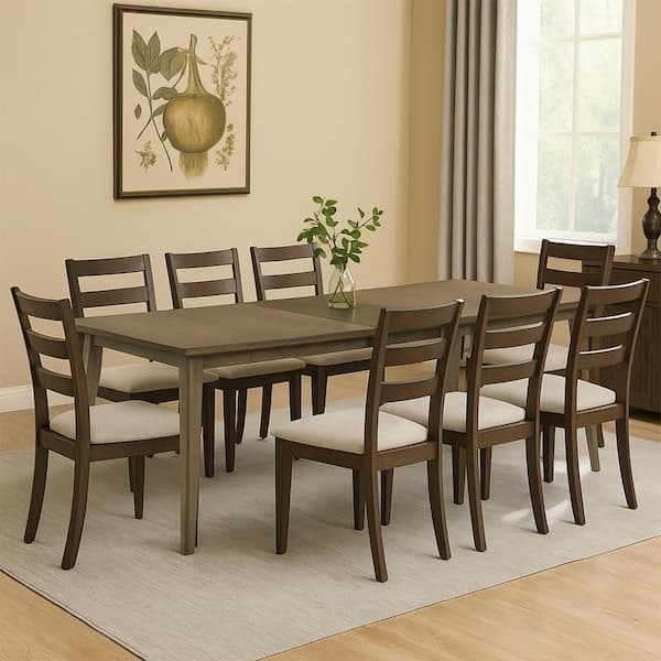 Benjara Yuki Brown Wood Rectangle 88 in. 4 Legs Base Dining Table Seats 8