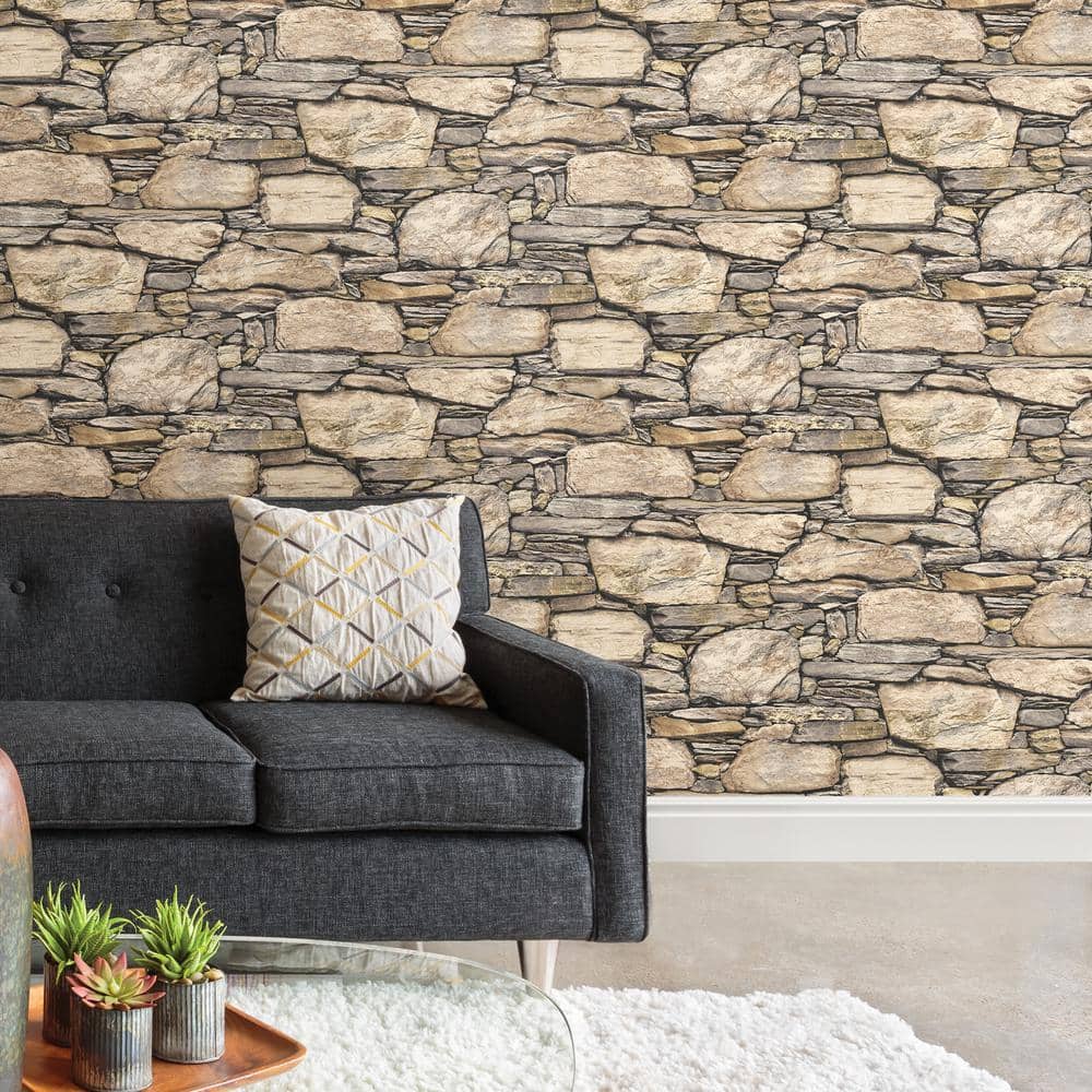 Hadrian Brown Stone 3D Peel & Stick Wallpaper