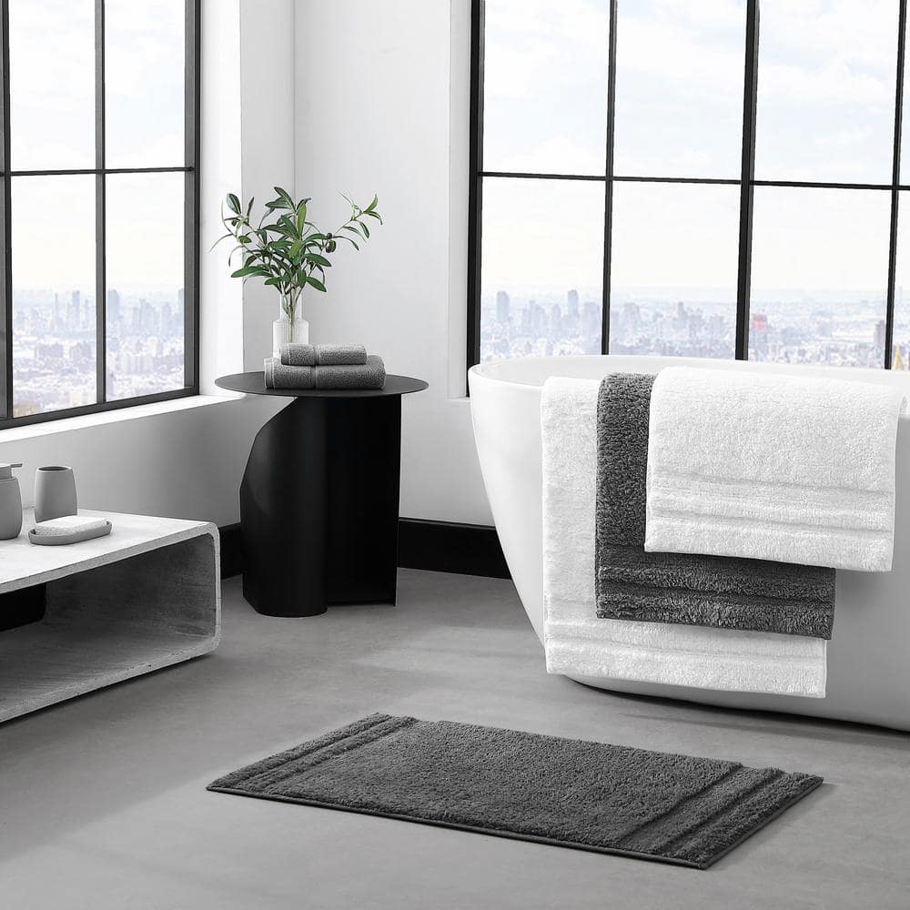 Eden Plush Gray Cotton Reversible 2-Piece Bath Rug Set