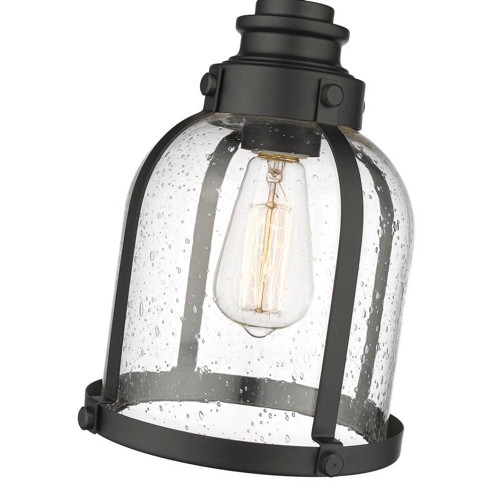 Matte Black Glass Mini Pendant Light with Seedy Shade