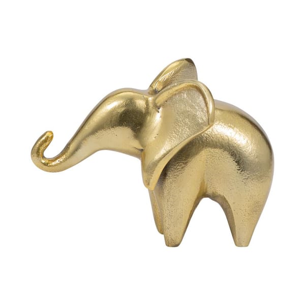 Liv & Skye Gold 6.25 in. x 4.75 in. Metal Boho Trunk Up Elephant Figurine