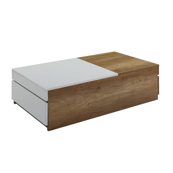 Acme Furniture Aafje 49 in. Oak and White Rectangle Wood Coffee Table with 2 Drawers