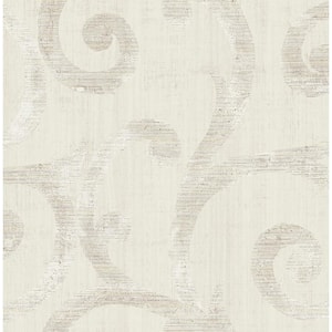 Eaglecrest Scroll Metallic Gold, Grey, & Off-White Paper Strippable Roll (Covers 56.05 sq. ft.)