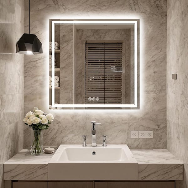LuxHomez 36 in. W x 36 in. H Rectangular Frameless Anti-Fog Front And Backlit LED Wall Mirror Bathroom Vanity Mirror