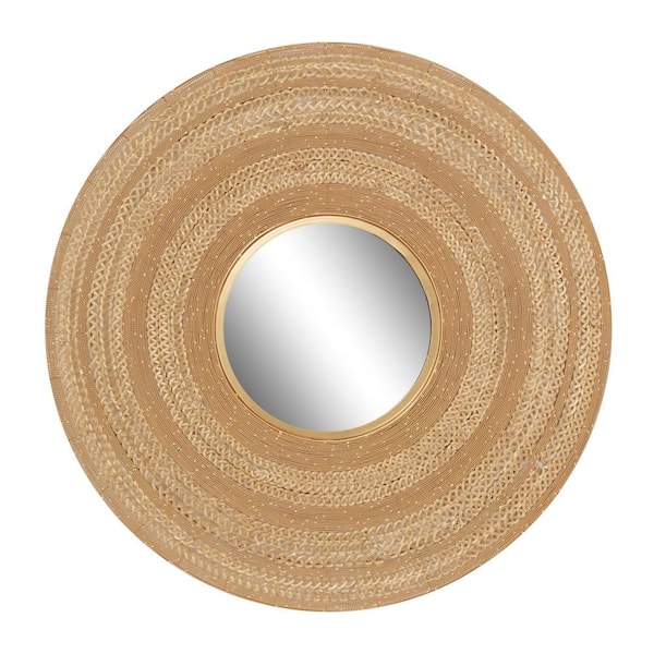 Litton Lane 40 in. x 40 in. Starburst Round Framed Brown Wall Mirror