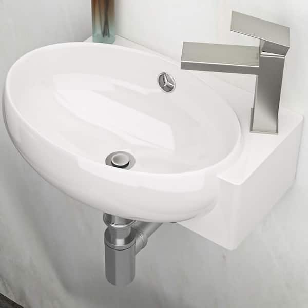 5.69 in. Ceramic Wall-Mounted Oval Bathroom Sink in White