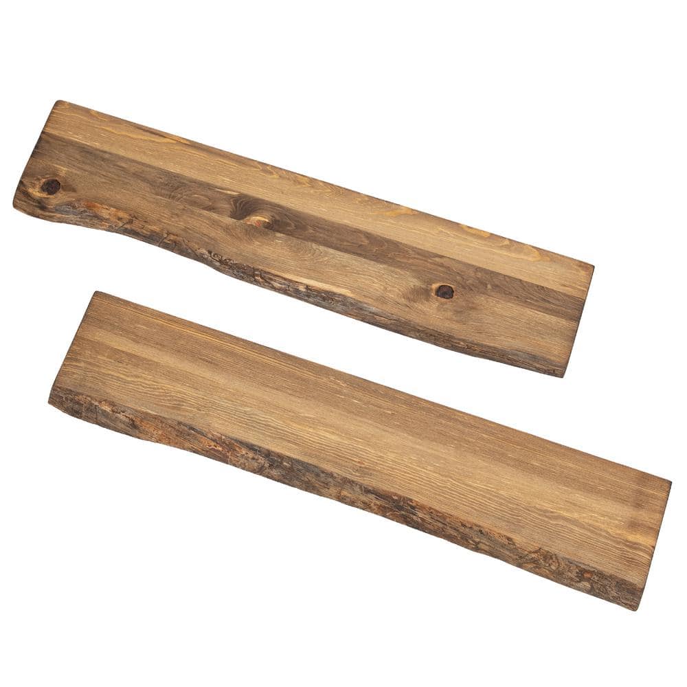36" Medium Brown Solid Pine Live Edge Wall Shelf Set
