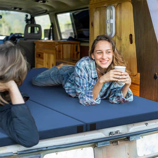 Twin Blue Memory Foam Camping Mattress with Anti-Slip Bottom Travel Bag for Outdoor Sleeping