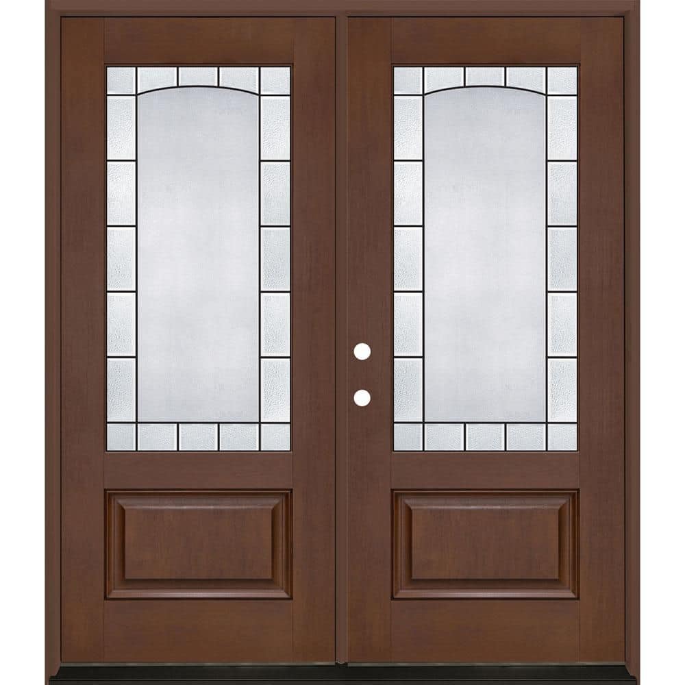 Regency 72 in. x 80 in. 3/4L Empire Decorative Glass RHIS Chestnut Fiberglass Double Prehung Front Door with 4-9/16Jamb price history on PriceWatchPro