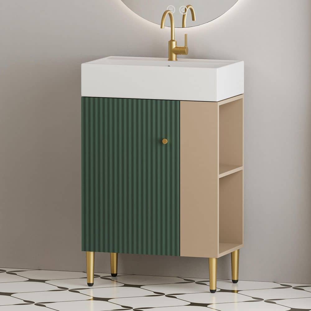 21-5/8 in. W x 12-1/5 in. D x 33-7/8 in. H Single Sink Right Side Open Shelf Bath Vanity in Green with White Ceramic Top price history on PriceWatchPro
