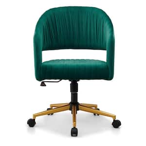Green Velvet Seat Office Chair with Non-Adjustable Arms
