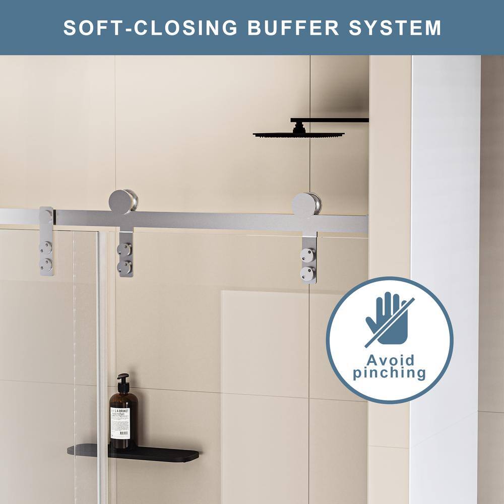 60" x 76" Frameless Matte Black Sliding Shower Door with Clear Tempered Glass