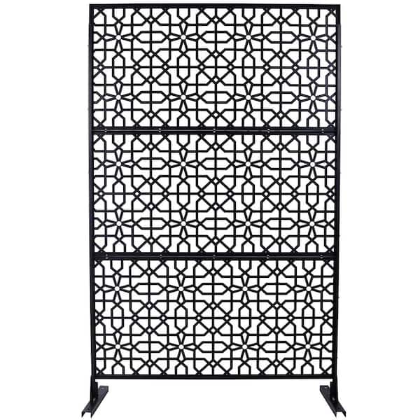 76 in. H x 48 in. W Steel Garden Fence Freestanding Outdoor Privacy Screen in Black