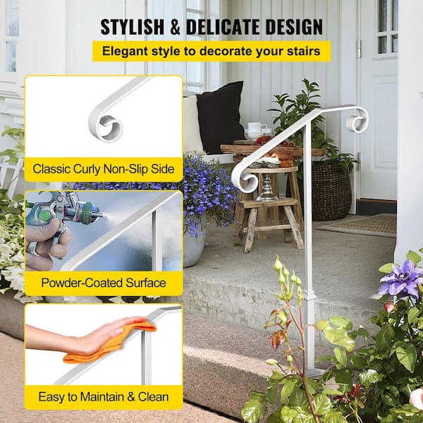 VEVOR Single Post Handrail 38.8 in. H x 20.5 in. W White Wrought Iron Stair Railing Kit Post Mount Step Grab Supports