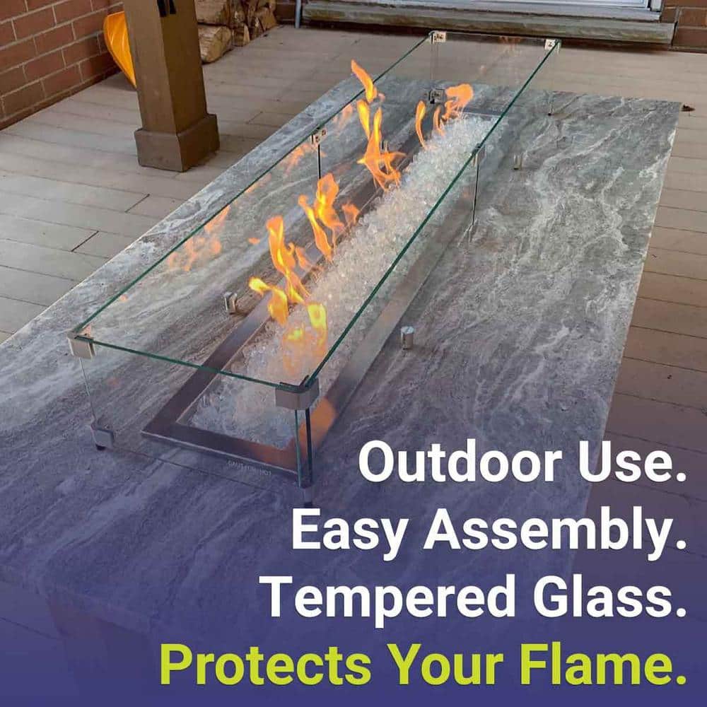 Clear Tempered Glass Flame Guard with Polished Aluminum Brackets