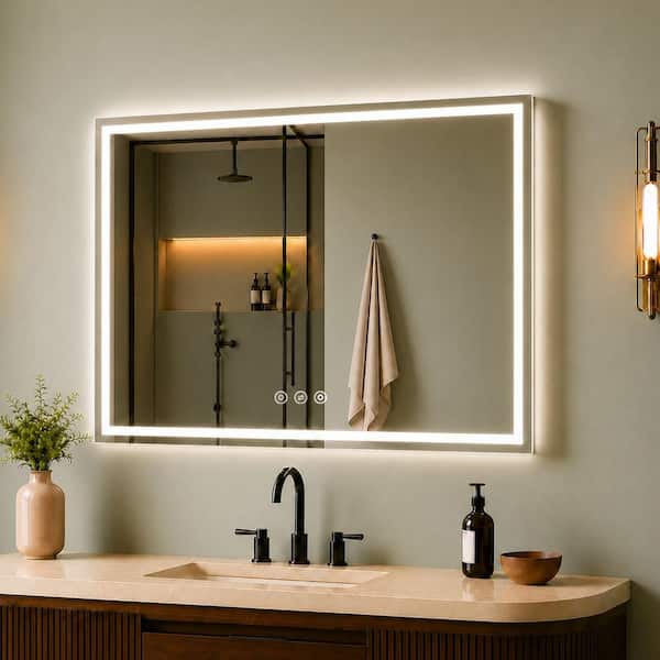 Lucent 48 in. W x 36 in. H Rectangular Frameless LED Light Dimmable Anti-Fog Wall Bathroom Vanity Mirror