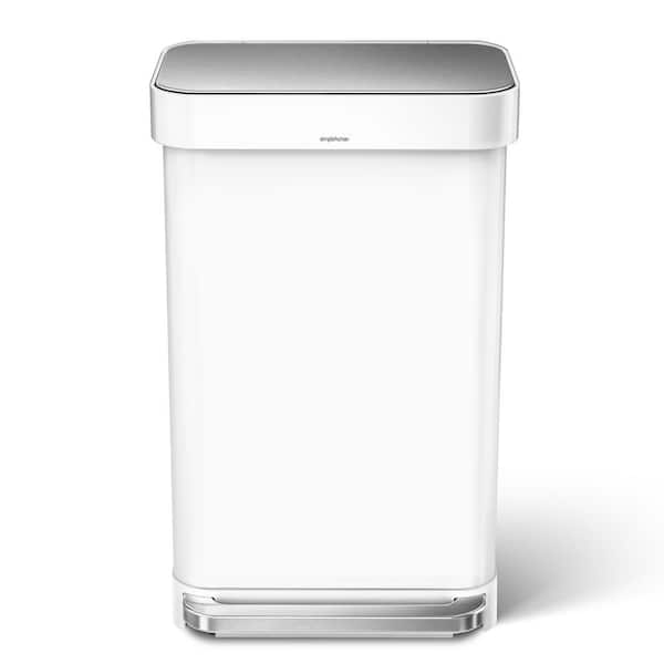 simplehuman 45 L Rectangular Step Kitchen Trash Can with Liner Pocket - White Steel