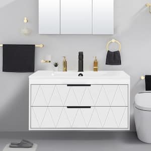 36 in. W x 18.1 in. D x 18.1 in. H Single Sink Bath Vanity in White with White Ceramic Top and Drain Faucet Set