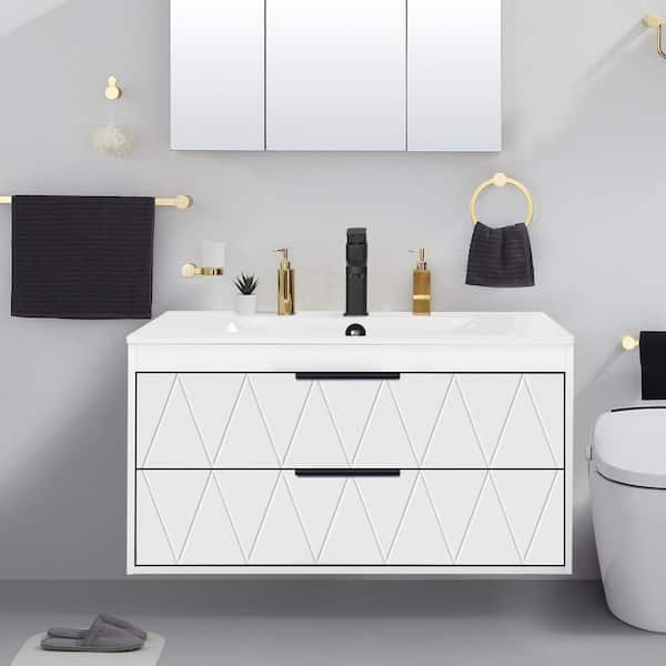 eclife 36 in. W x 18.1 in. D x 18.1 in. H Single Sink Bath Vanity in White with White Ceramic Top and Drain Faucet Set