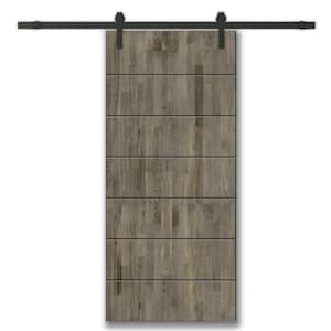 36 in. x 96 in. Weather Gray Stained Solid Wood Modern Interior Sliding Barn Door with Hardware Kit