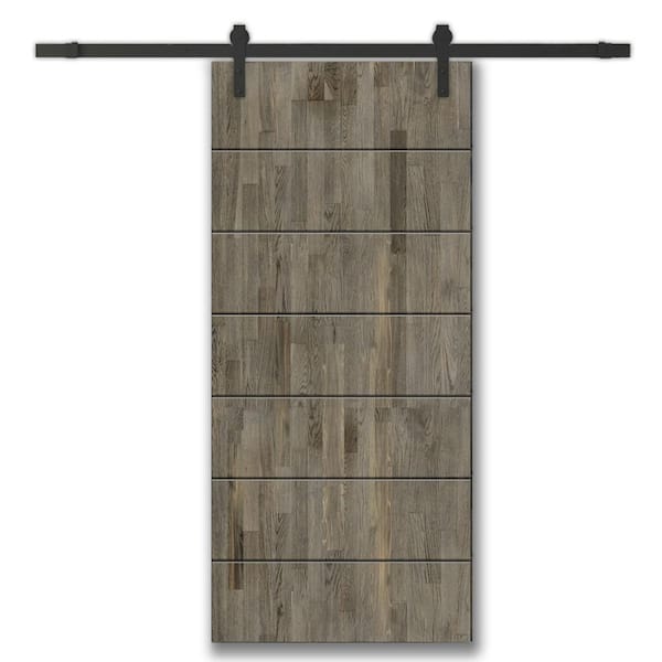 CALHOME 42 in. x 80 in. Weather Gray Stained Pine Wood Modern Interior Sliding Barn Door with Hardware Kit