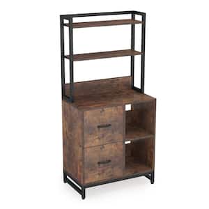 Atencio Rustic Brown 2-Drawer File Cabinet for Letter Size with Open Storage Shelves
