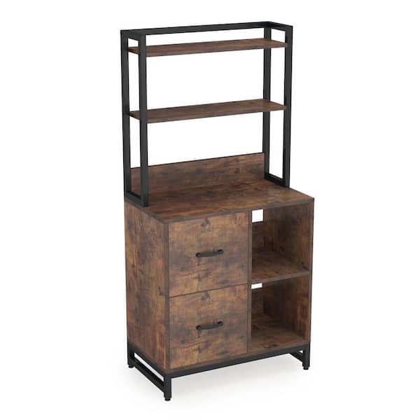 BYBLIGHT Atencio Rustic Brown 2-Drawer File Cabinet for Letter Size with Open Storage Shelves