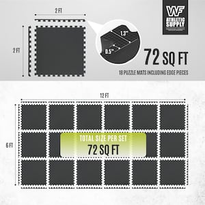 Black 24 in. W x 24 in. L x 0.75 in. Thick EVA Foam Double-Sided T Pattern Gym Flooring Tiles (18 Tiles/Pack 72 sq. ft.)