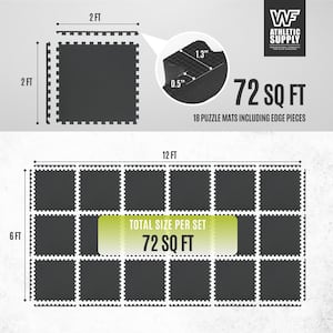 Black 24 in. W x 24 in. L x 1 in. Thick EVA Foam Double-Sided T Pattern Gym Flooring Mat (18 Tiles/Pack) (72 sq. ft.)