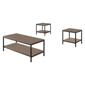 Helder 18 in. L Black/Grey Rectangle Wood Metal 3-Piece Occasional Coffee Table Set with 2 End Tables