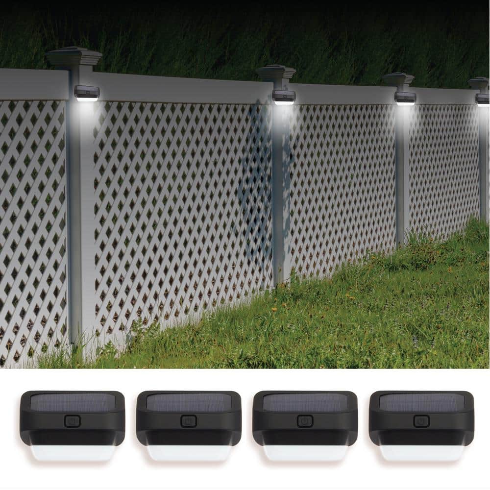 Black Solar LED Fence Lights with Color Changing Mode, 4-Pack