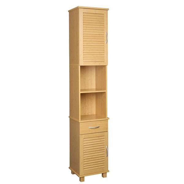 Aoibox 13.78 in. W x 11.73 in. D x 73.23 in. H Brown Bamboo Bathroom Linen Cabinet with 5 Shelves, 1 Drawer