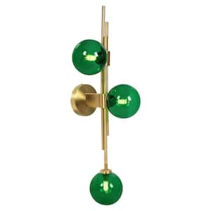 3-Light Postmodern Creative Personality Gold Metal Globe Wall Sconce Bedside Lampwith Green bubble Glass Shade