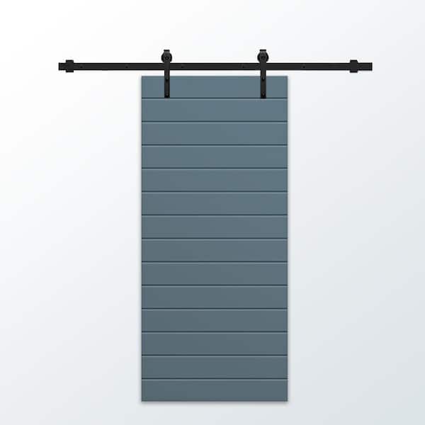 CALHOME 30 in. x 96 in. Dignity Blue Painted Composite MDF Paneled Interior Sliding Barn Door with Hardware Kit
