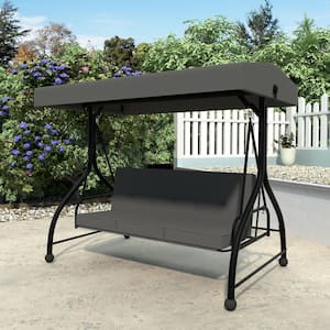 3-Person Patio Swing With Converting and Adjustable Canopy and Upgraded Thickened Cushions in Gray