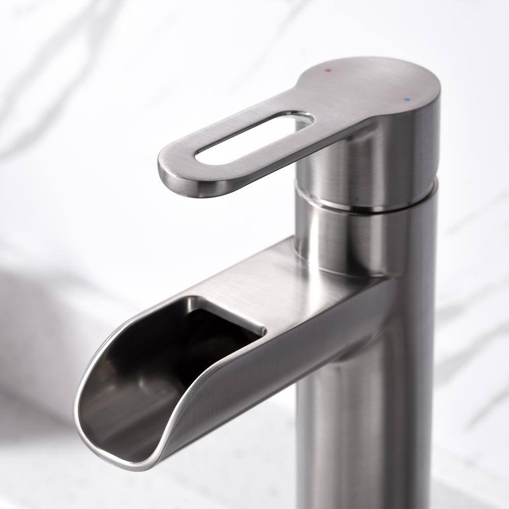 Brushed Nickel Single-Handle Vessel Sink Faucet with Drain Assembly