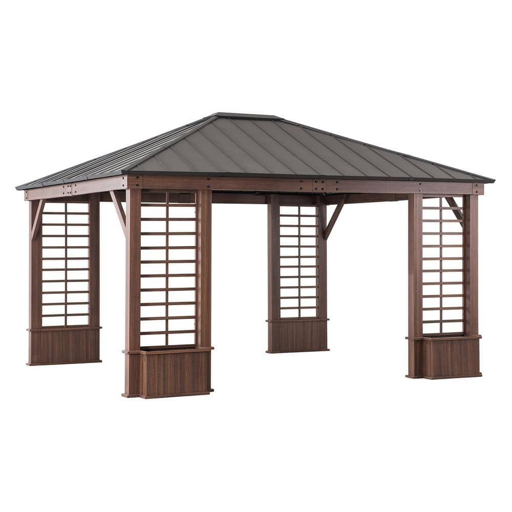 Sunjoy 13.3 ft. x 14.8 ft. Wilmington Aluminum Frame  and Galvanized Hipped Roof Hardtop Gazebo with Screens