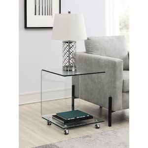 19.75 in. Clear C-Shaped Glass Mobile Accent Table with Bottom Shelf