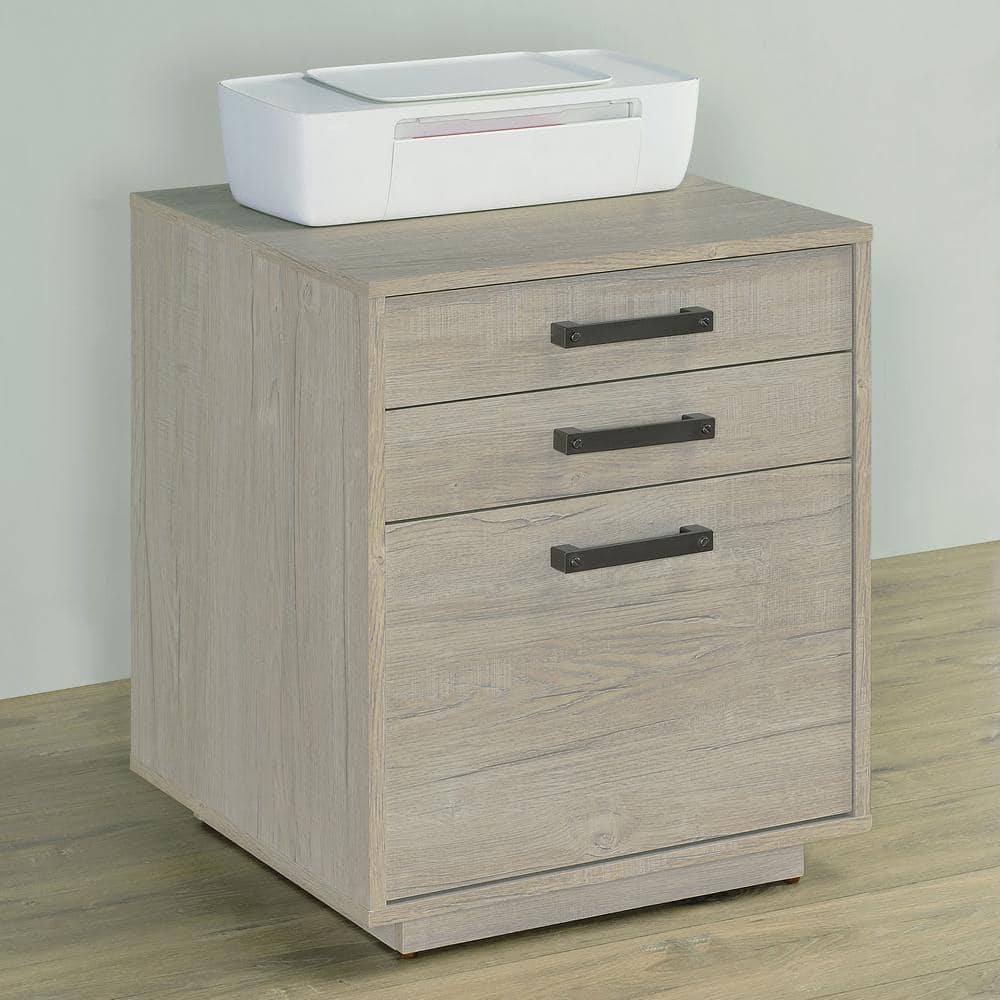 Whitewashed Gray Modern 3-Drawer Wood File Cabinet