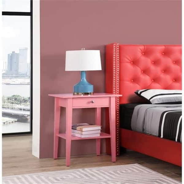 Pink Finish, 1 Drawer Nightstand