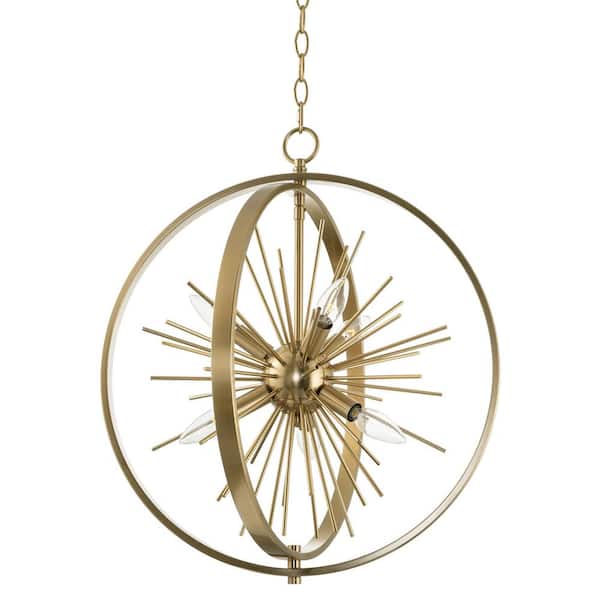 Kira Home Solaris 60-Watt 6-Light Cool Brass Modern Chandelier, No Bulb Included
